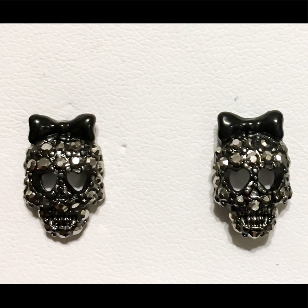 Betsey Johnson Black Crystal Skull Earrings
